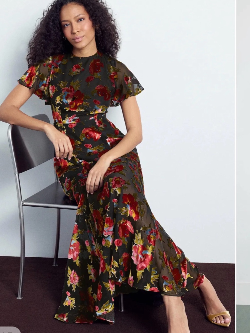 RIXO Olive Maxi Dress with Red & Pink Floral Pattern - Picture 2 of 6